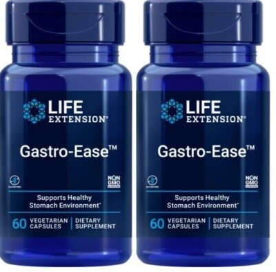 Life Extension Gastro-Ease, 2X60Caps PepZinGI zinc L-carnosine/Pylopass