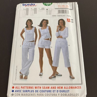 Burda Easy Sewing Pattern 9766 Size 12-24 Womens Short Pant Uncut Factory Folds