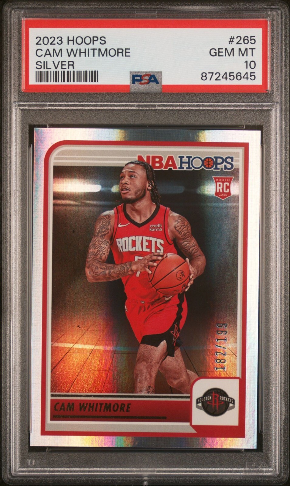 2023 NBA Hoops Cam Whitmore #265 Silver Holo RC /199 PSA 10 GEM 🔥💎