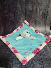 Betsey Johnson Blue Puppy Pink Floral Lovey Baby Security Blanket Plush 13x13