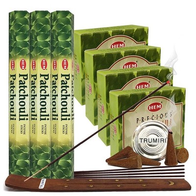 TRUMIRI Patchouli Incense Sticks and Cone Incense Holder Variety Pack Bundle