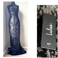 New Lulu’s Black Gown Dress M 6 8 Sequin Moonlit Love Bustier