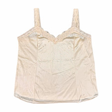 True Vintage 70s-80s Women's Ivory Nylon Tricot Lace Trim Strap Camisole Top L