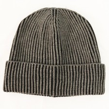 New Mens ALFANI Gray Black Two Tone Plated Rib Knit Cuffed Beanie Hat One Size