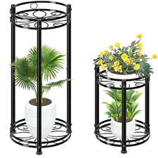 Round Plant Stand Indoor Outdoor, Waterproof Metal Tall 31” Plant Shelf Holde 