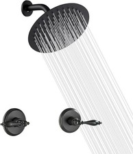 Matte Black 2 Handle Shower Faucet Set 8 Inch Rain Shower Head Wall Mounted