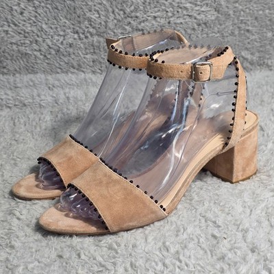 Loeffler Randall Suede Beaded Block Heel Sandals Nude Black Women's 7B Excellent