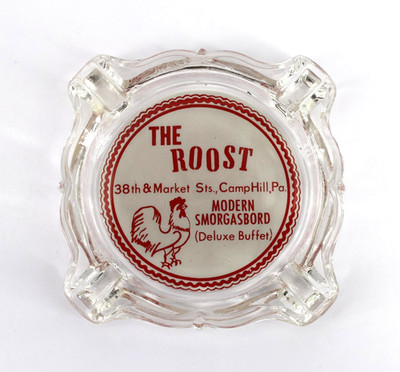 Vintage Glass Marketing Ashtray The Roost Smorgasbord Camp Hill Pennsylvania PA
