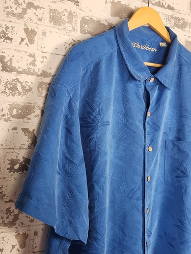 Caribbean Shirt Mens 4XB Big Blue Short Sleeve Button Up Casual Hawaiian Beach - Picture 3 of 20