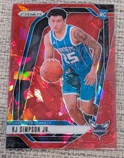 2024-25 Panini Prizm #247 KJ Simpson Jr. Red Cracked Ice RC Hornets