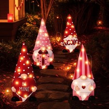 4 Pack Valentines Day Gnome Yard Signs with Stakes Lighted Gnome Decorations Val