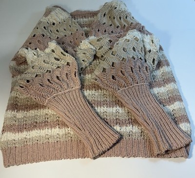 Ulla Johnson Venus Balloon Sleeves Rose and Beige Crochet Knit Sweater. Size L