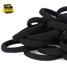 50PCS Black Hair Ties for Women, Cotton Seamless Hair Bands, Elastic Ponytail Ho