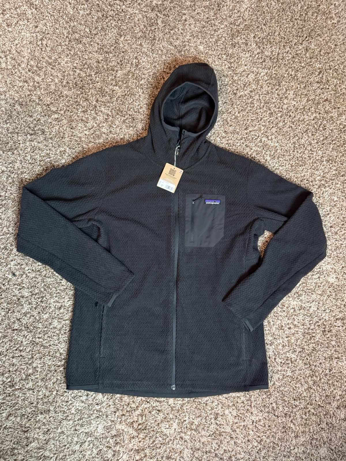 PATAGONIA R1 Air Fleece Cremallera Completa Sudadera con Capucha Para Hombre Talla Grande Negra