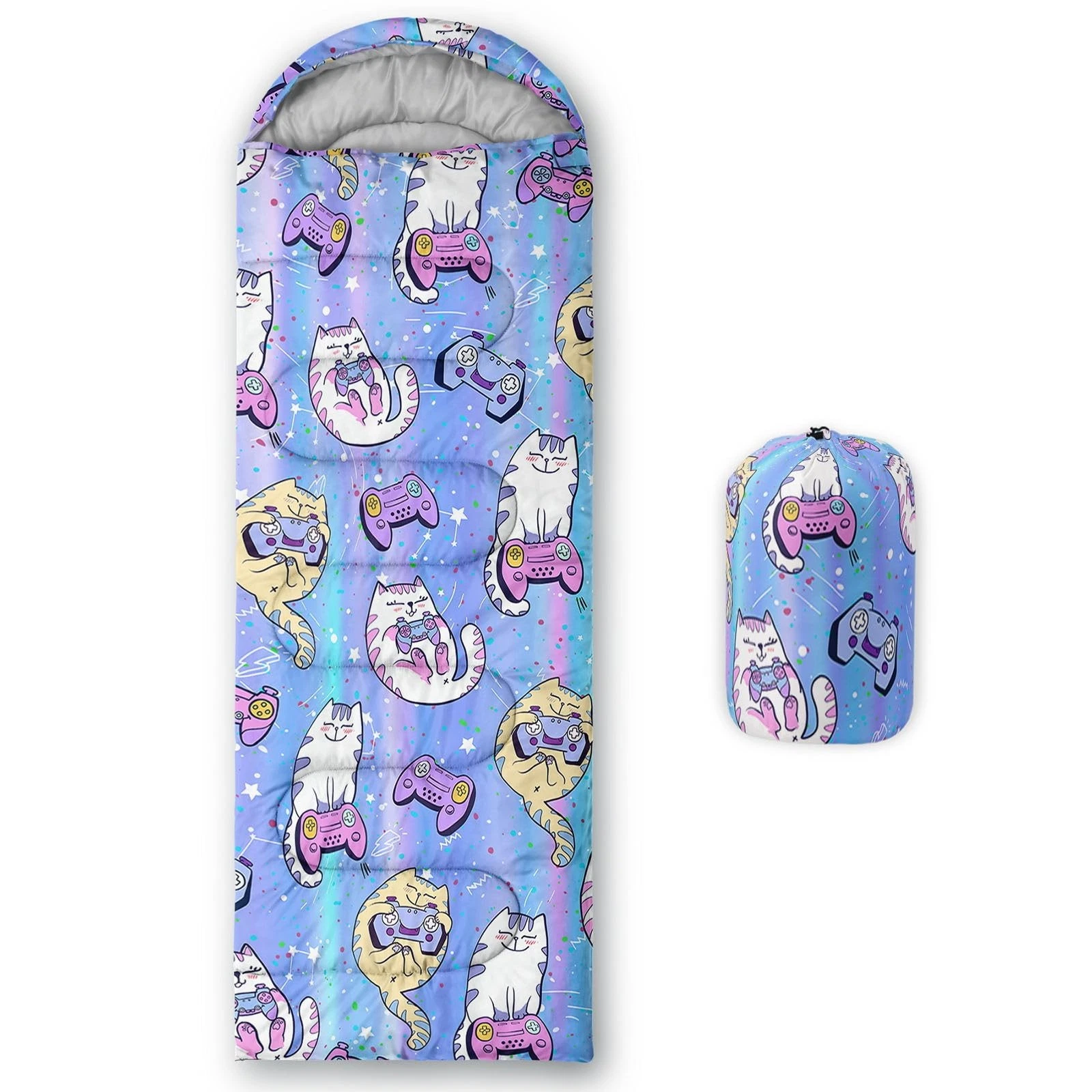 Kids Sleeping Bag for Boys Girls,Cat Gamepad Print-Lightweight Warm Portable ...