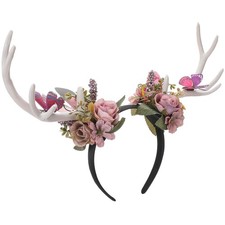 Woodland Flower Antler Headband - Fairy Reindeer Headpiece Forest Floral Deer...