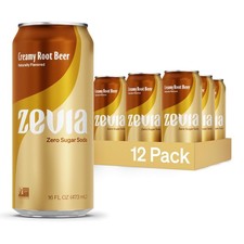 Zevia Zero Sugar Soda, Creamy Root Beer, 16 oz Cans 16 Fl Oz Pack of 12