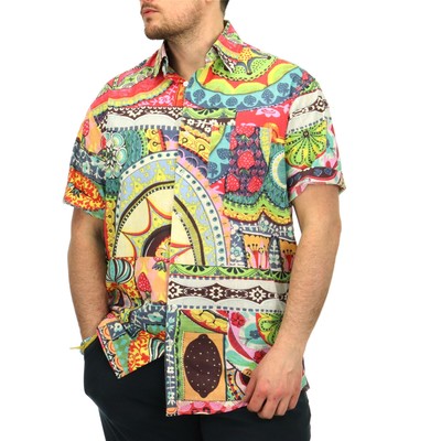 Loud Originals Herren Baumwolle Kurzarm Hemd hell flippig bunt Print