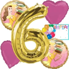 Anagram Princess Belle 6th Birthday Party Balloons Bouquet - Officially Licensed