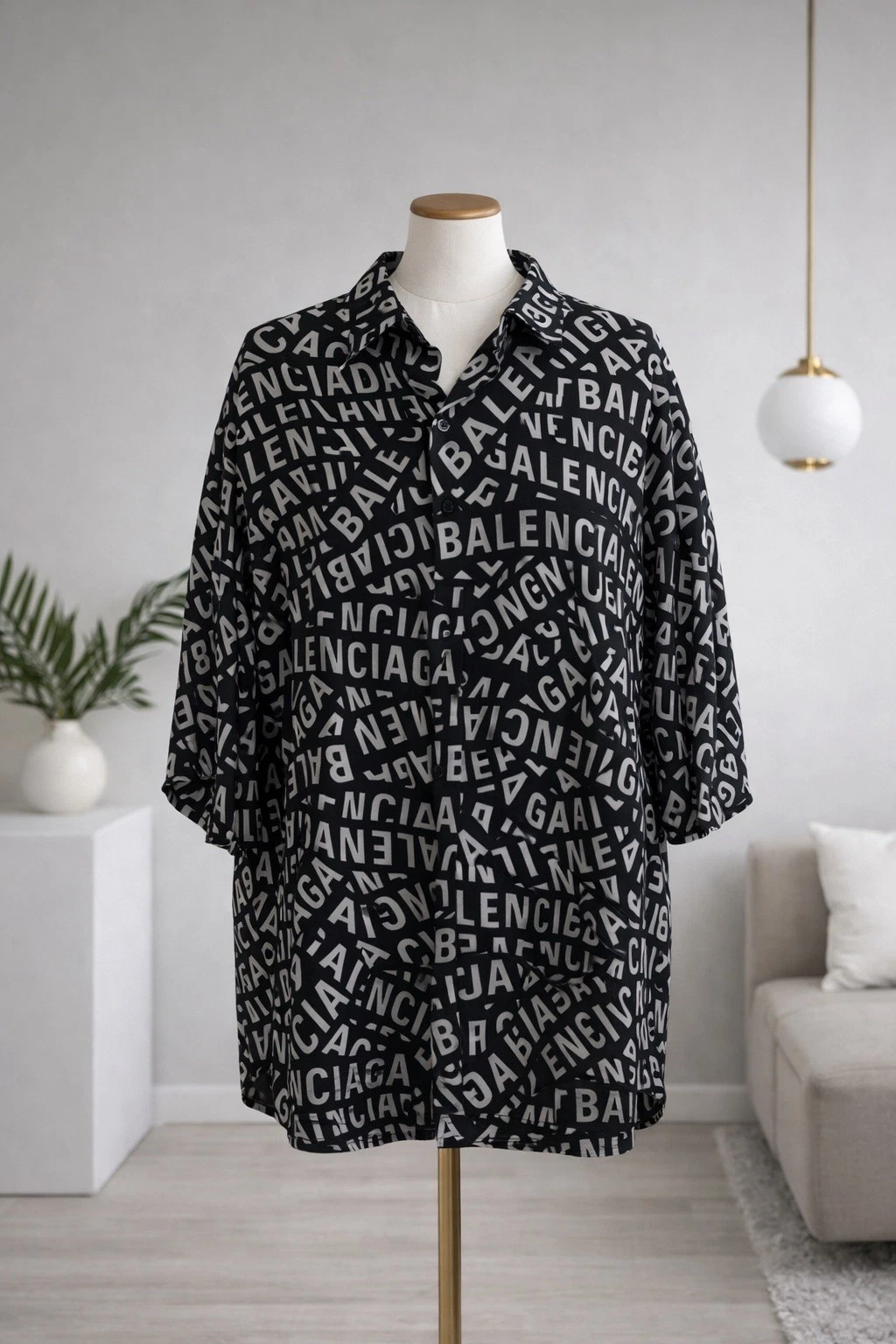 Balenciaga — BALENCIAGA Logo Strips Cupro Blend Button-Up Shirt authentic, brand new, 40 EU