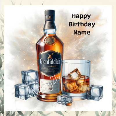 Personalisierte Whisky Grußkarte Malzglas Glenfiddich Flasche Steine Geburtstag