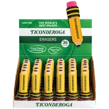 TICONDEROGA Yellow Pencil-Shaped Erasers, 36 Pack - Clean Erasing