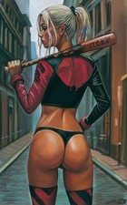 original drawing 25 x 40 cm 40AG artwork pastel DC Explosive Harley Quinn