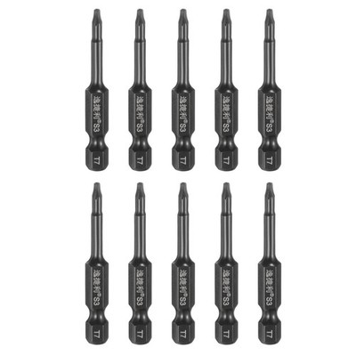 10pcs T7 Magnetic Torx Screwdriver Bits 1/4'' Hex Shank 50mm Length, Black