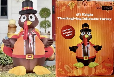 Home Depot Vivohome 5 H Thanksgiving Inflatable LED Lighted Turkey w/Hat~NEW