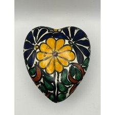 Caja de baratijas corazón cerámica Amora Talavera pintada a mano floral arte popular mexicano