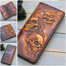 Börse Wallet Sheridan Style Totenkopf Flammen Tattoo ECHT LEDER Handmade 20x9,5