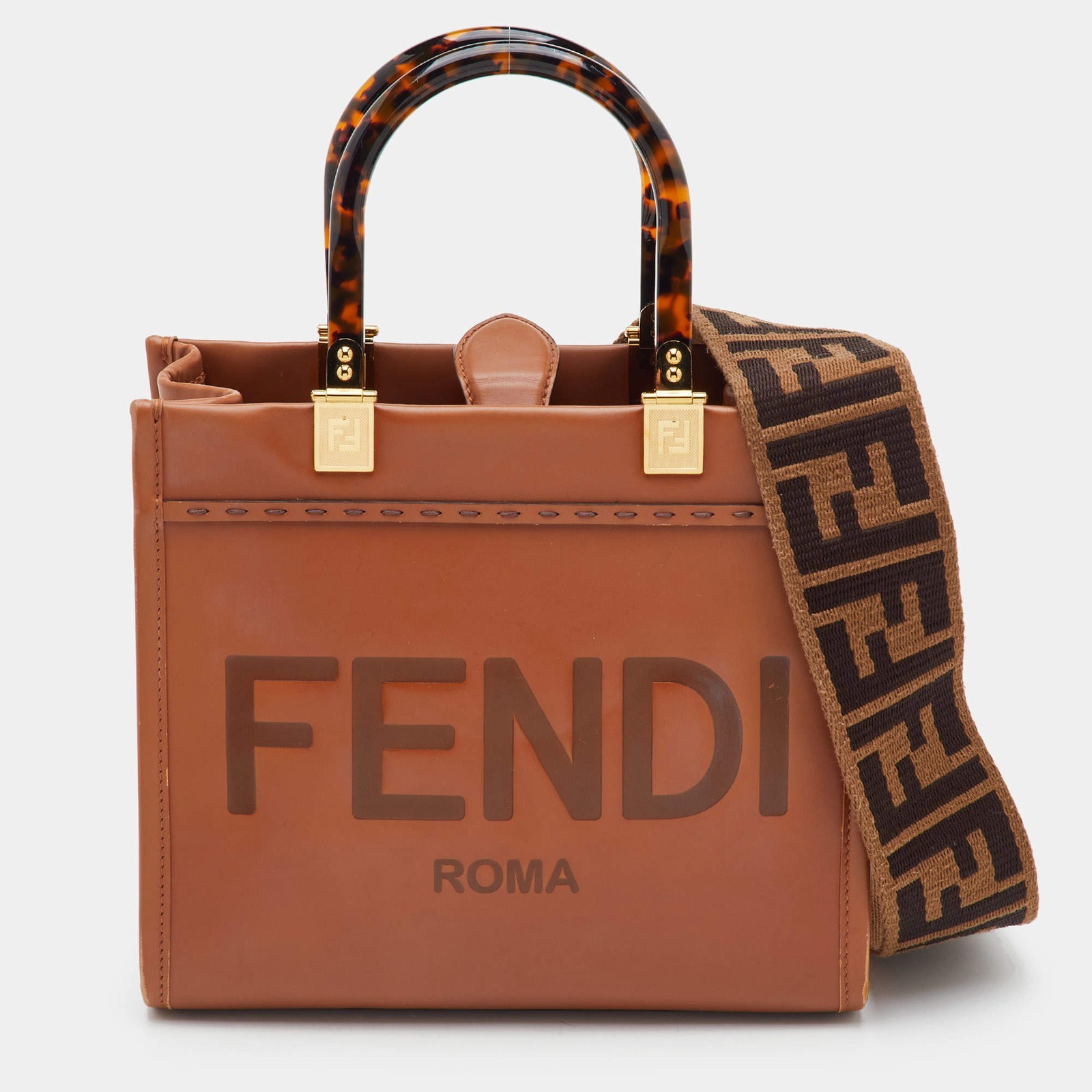 Fendi Sunshine Small Brown Leather Tote