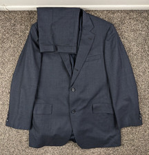 Vintage Bespoke Brooks Brothers Suit 44R Wool Sharkskin Navy Blue 36x30 USA Made