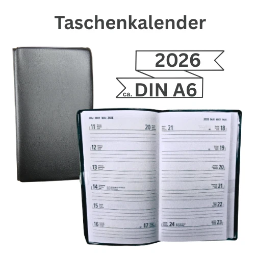 PDP Taschenkalender 2026 schwarz 9,5 x 16 cm 1 Woche = 1 Seite Feiertage D/AT/CH