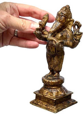 VINTAGE BRONZE GANESHA LOTUS THRONE TAMIL NADU LOST WAX COPPER RICH BRONZE - Image 1 of 4