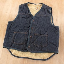 CARHARTT sherpa fleece lined denim snap work vest LARGE vtg 70s 80s usa made