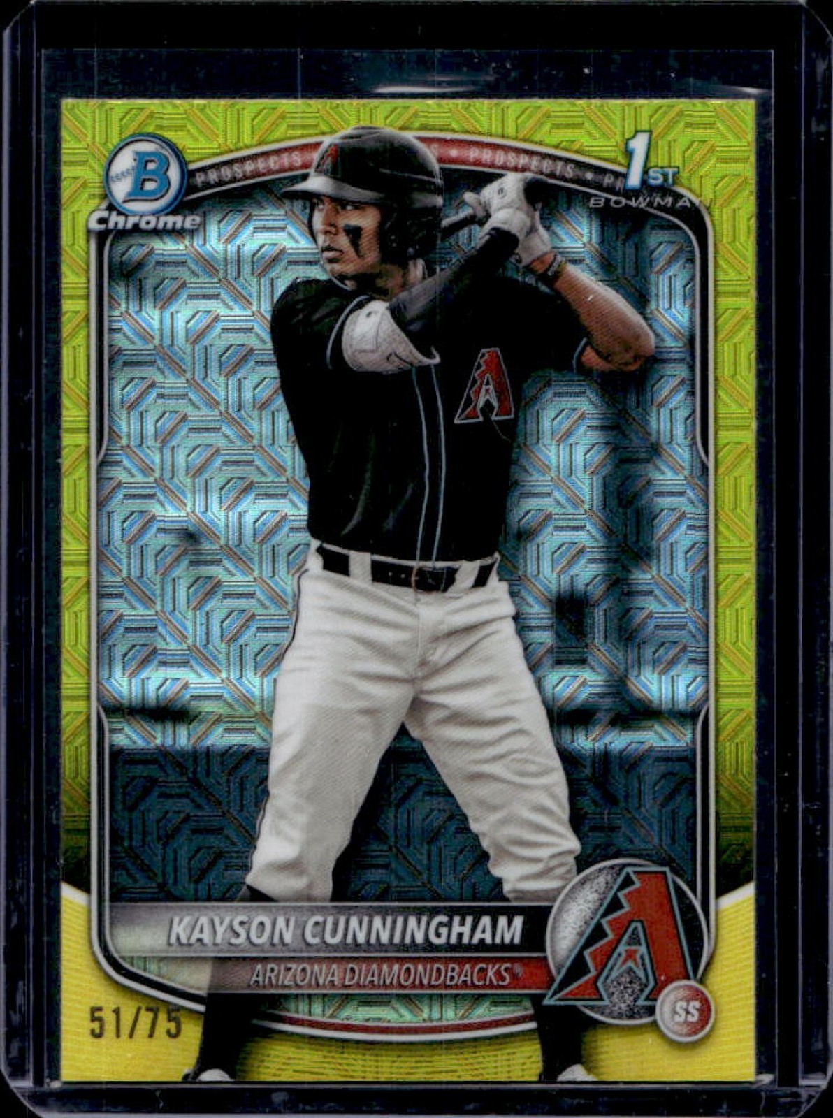 2025 Bowman Draft Kayson Cunningham Chrome Yellow Mojo Refractor 1st #/75