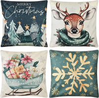 BäUme Rentier Schlitten Schneeflocken Frohe Weihnachten KissenbezüGe 4Er Set, 45
