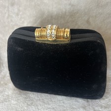 Vintage Black Velvet Clutch Evening Bag with rhinestone-adorned lift latch