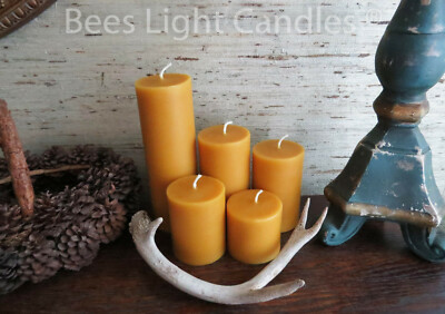   3 Inch Handmade Beeswax Pillar Candles 100% Natural Bees Wax USA Unscented  