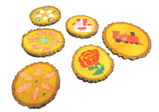 Lot of 6 Hand Crafted and Hand Painted Wood Ash Magnets 1993