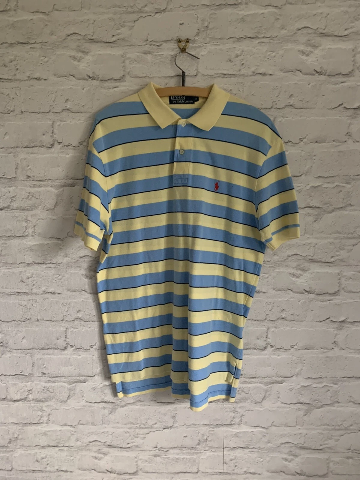 RALPH LAUREN - Short Sleeve Polo Shirt - Yellow/Blue - Medium - Regular Fit
