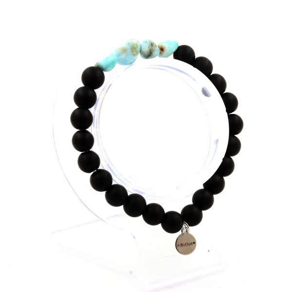 Steine Und MinéRaux. Armband Larimar Von Republik Dominikanische + Perlen Onyx N-image