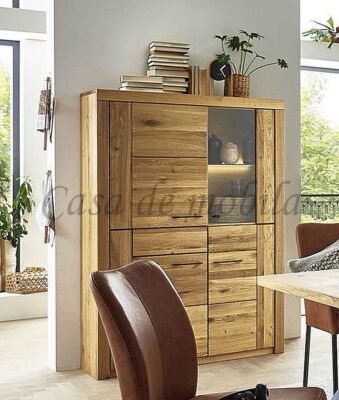 Vitrine SKYLINE 4türig 115x170x40cm Massivholz Ureiche massiv natur geölt Bügelg