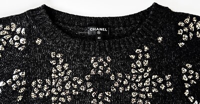 CHANEL ラメ入りセーター サイズ50 17A CHANEL DARK GREY CASHMERE CC LOGO SEQUINS PULLOVER SWEATER TOP