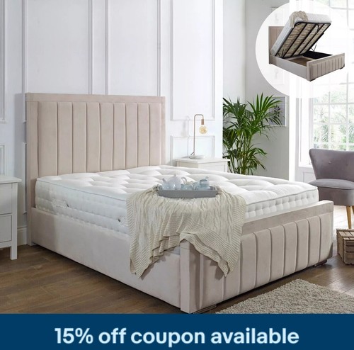 NEW OTTOMAN STORAGE PANEL PLUSH VELVET UPHOLSTERED BED FRAME DOUBLE & KING SIZE