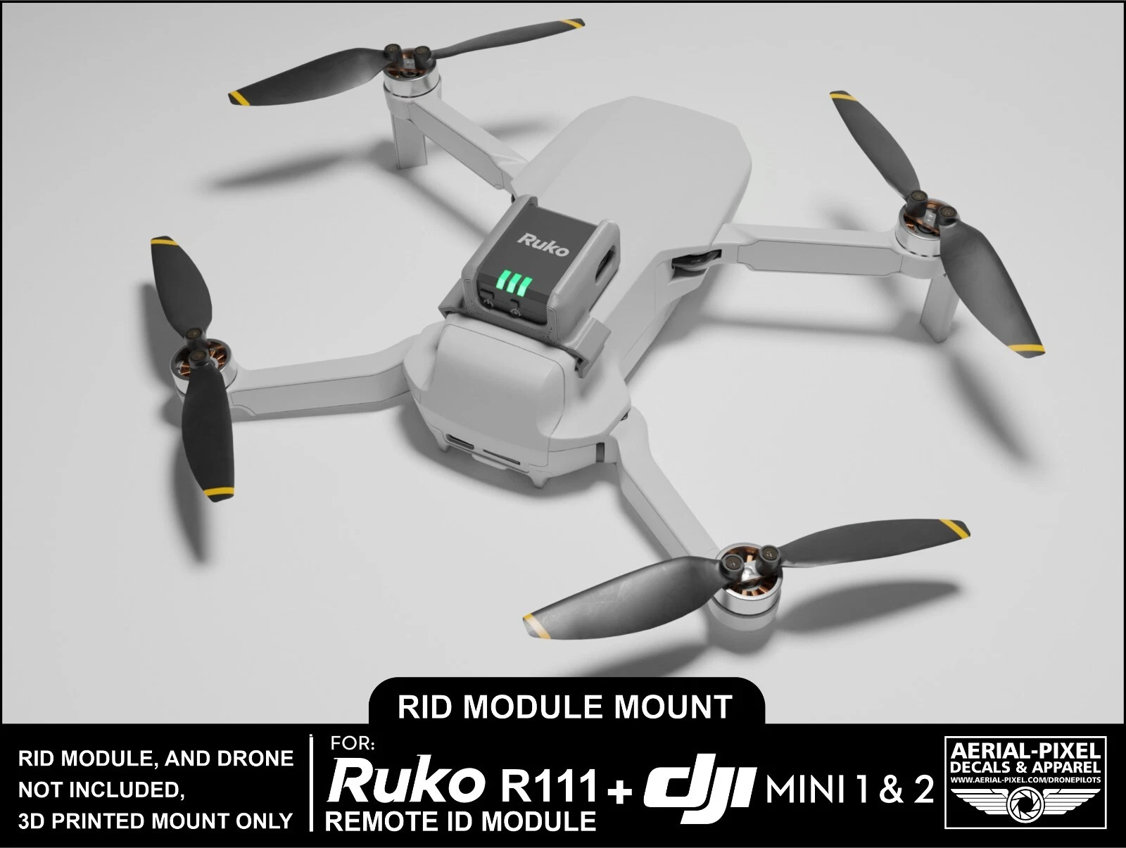 DJI Mini 1 and 2 Ruko R111 Remote ID Module Mount (RID Module Not