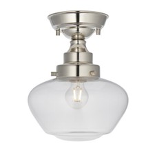 Polished Nickel Semi Flush Ceiling Light Fitting & Clear Glass Shade Low Profile