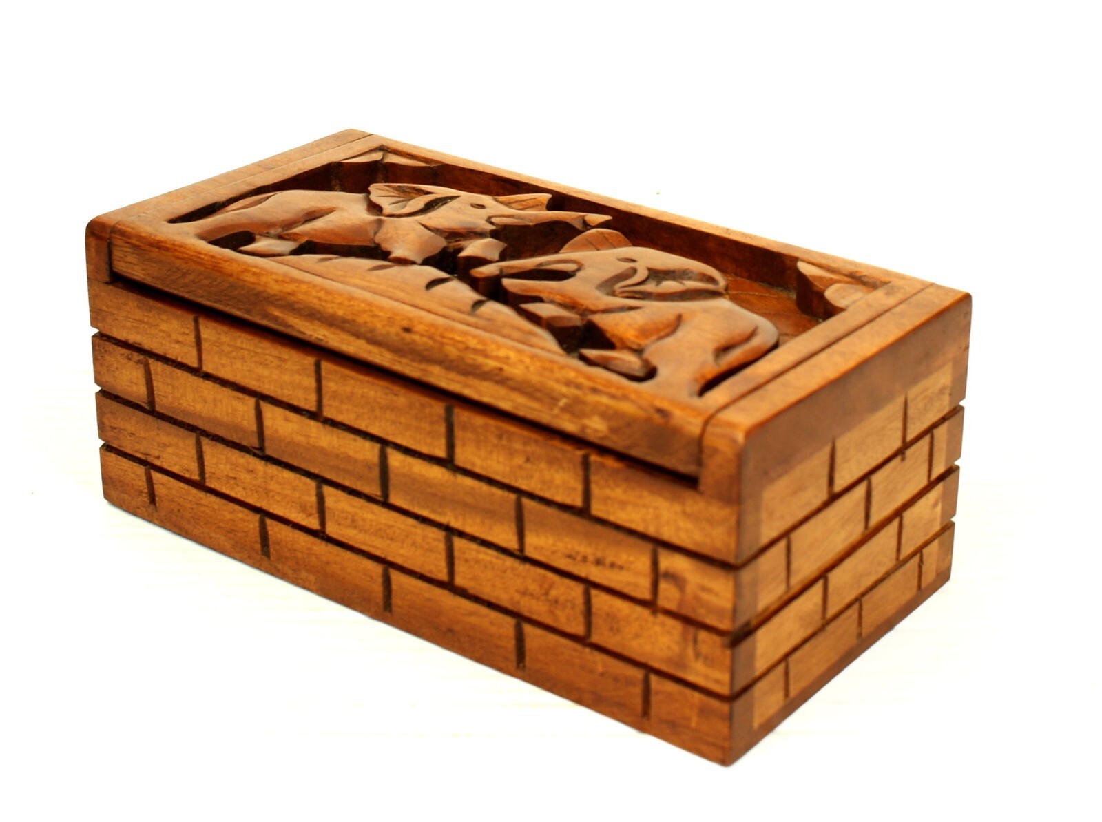 Elephant Trinket Box Hand Carved Wooden Storage Tarot Cigarette Cigar Christmas