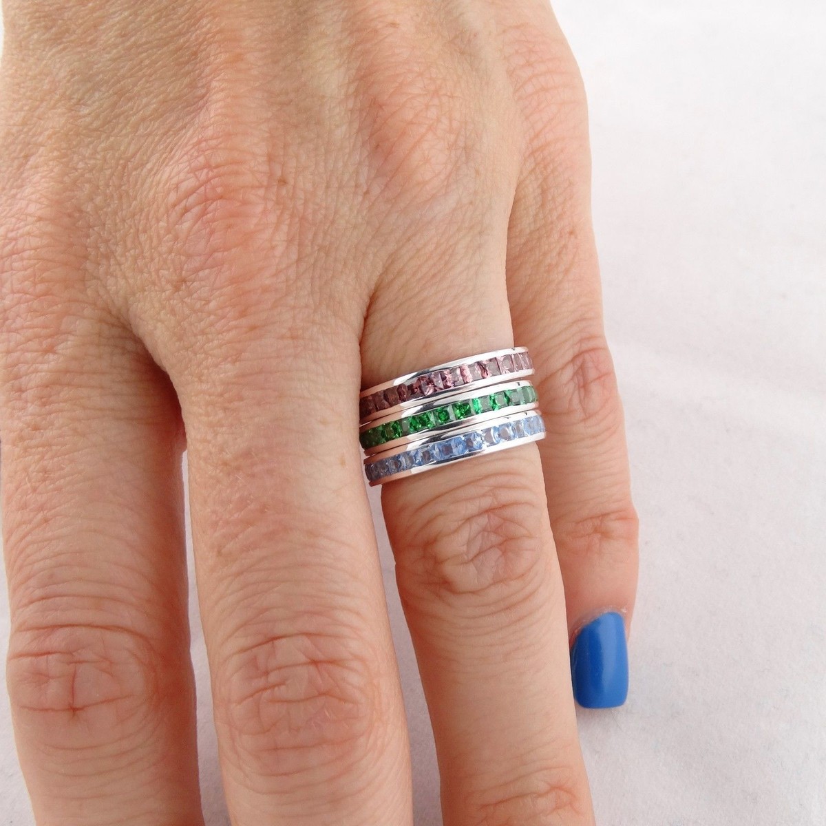 Sterling Silver April Birthstone Eternity Band - 4mm Comfort Fit Cubic Zirconia Ring (Size 8.5) - View #8